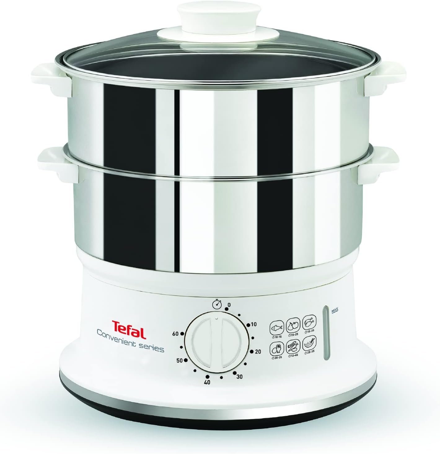 Tefal VC1451 Practical Series Dampfgarer (Volumen: 6 L, Timer, 2 Behälter, Wasserstandsanzeige), Weiß/Edelstahl – Bild 2