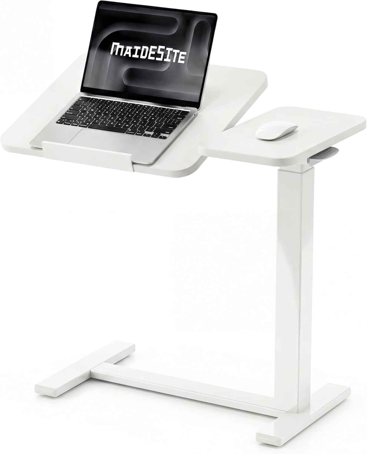 MAIDeSITe Beistelltisch mit Rollen, C-förmiger höhenverstellbarer Betttisch, 70 x 40 cm Stehtisch, mobiler Laptoptisch mit geteilter Tischplatte und verdeckten Rollen – Fit Dual
