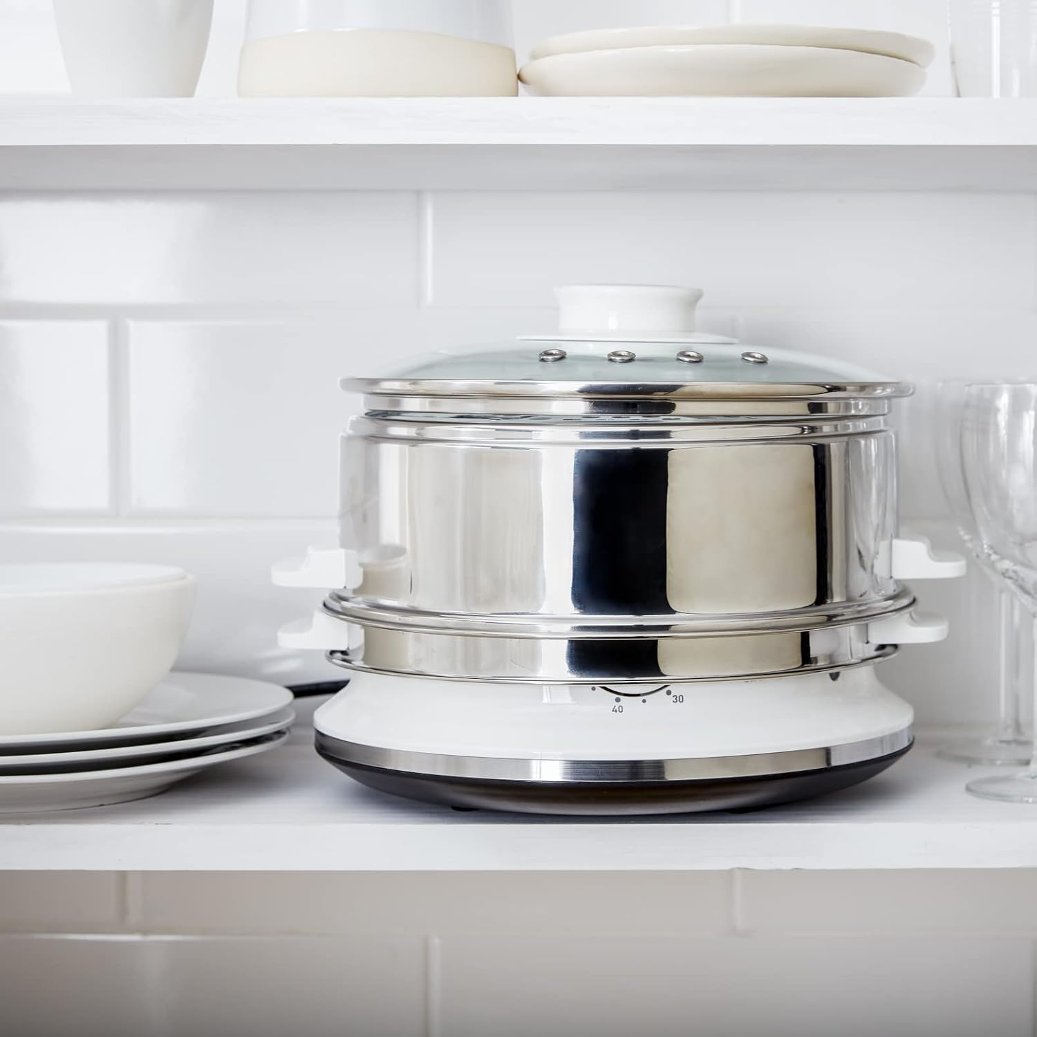 Tefal VC1451 Practical Series Dampfgarer (Volumen: 6 L, Timer, 2 Behälter, Wasserstandsanzeige), Weiß/Edelstahl – Bild 6