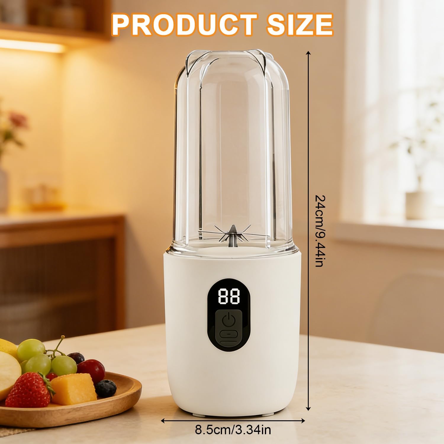 Tragbarer Mixer 500 ml, Smoothie Maker to Go mit Digitalanzeige & 16 Klingenklingen, Edelstahl, USB wiederaufladbarer Mini-Entsafter, BPA-freier Shaker für Shakes/Milchshakes für Küche/Reisen/Fitnessstudio (Weiß) – Bild 2