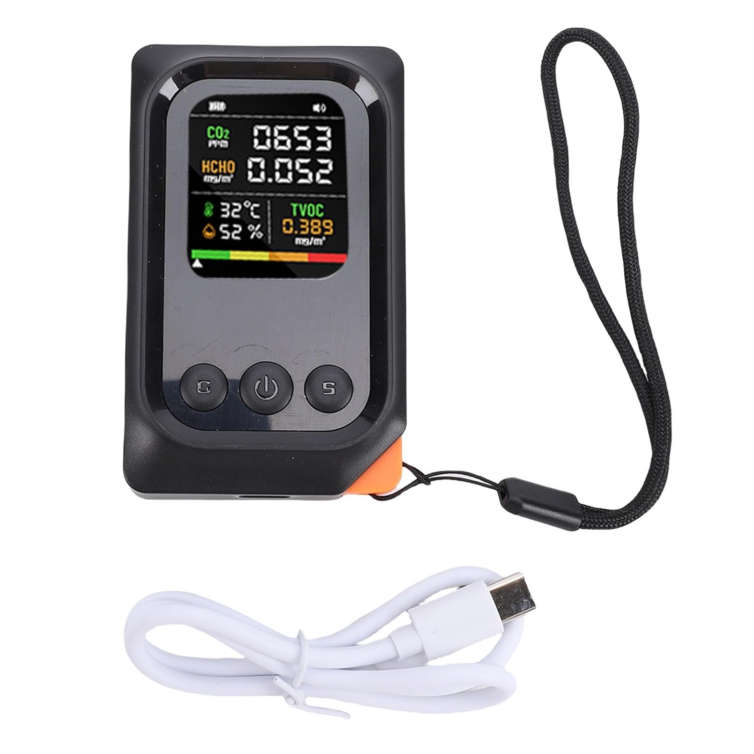 Sxhlseller 5-in-1-Luftqualitätsmonitor, professioneller Luftqualitätsdetektor mit Spracherinnerung, CO2 TVOC HCHO Temp Humid Smart Tester für Zuhause, Hotel – Bild 6