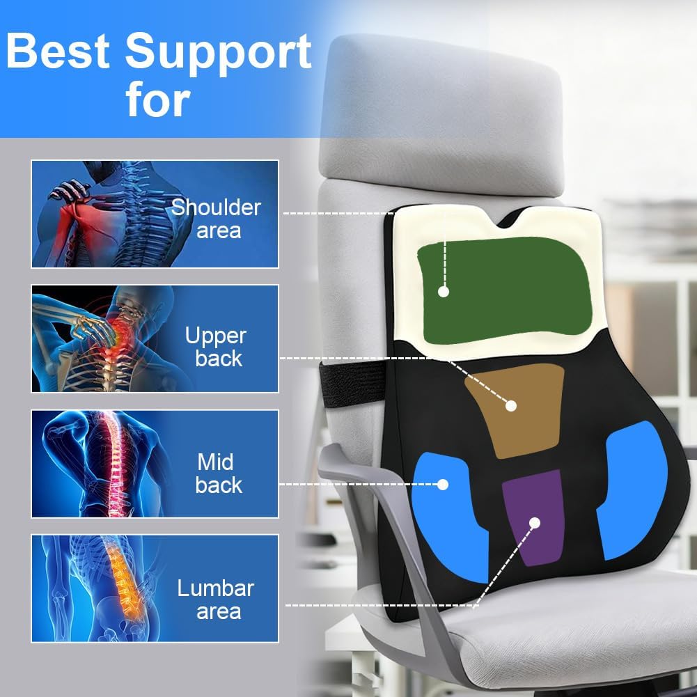 Rückenkissen aus Memory-Schaum, ergonomisches Rückenkissen aus Memory-Schaum, Lendenkissen für Bürostuhl, Autositz und Schreibtischstuhl mit hautfreundlichem Bezug und verstellbaren Trägern – Bild 3