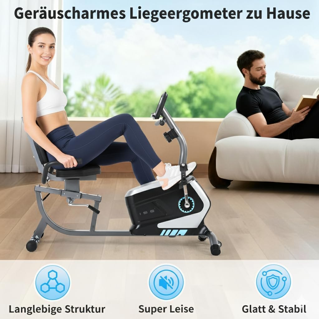 ISE Ergometer Heimtrainer mit Magnetbremssystem, Transporträdern, Pulssensoren und LCD-Display, 8 einstellbare Widerstandsstufen – Bild 7