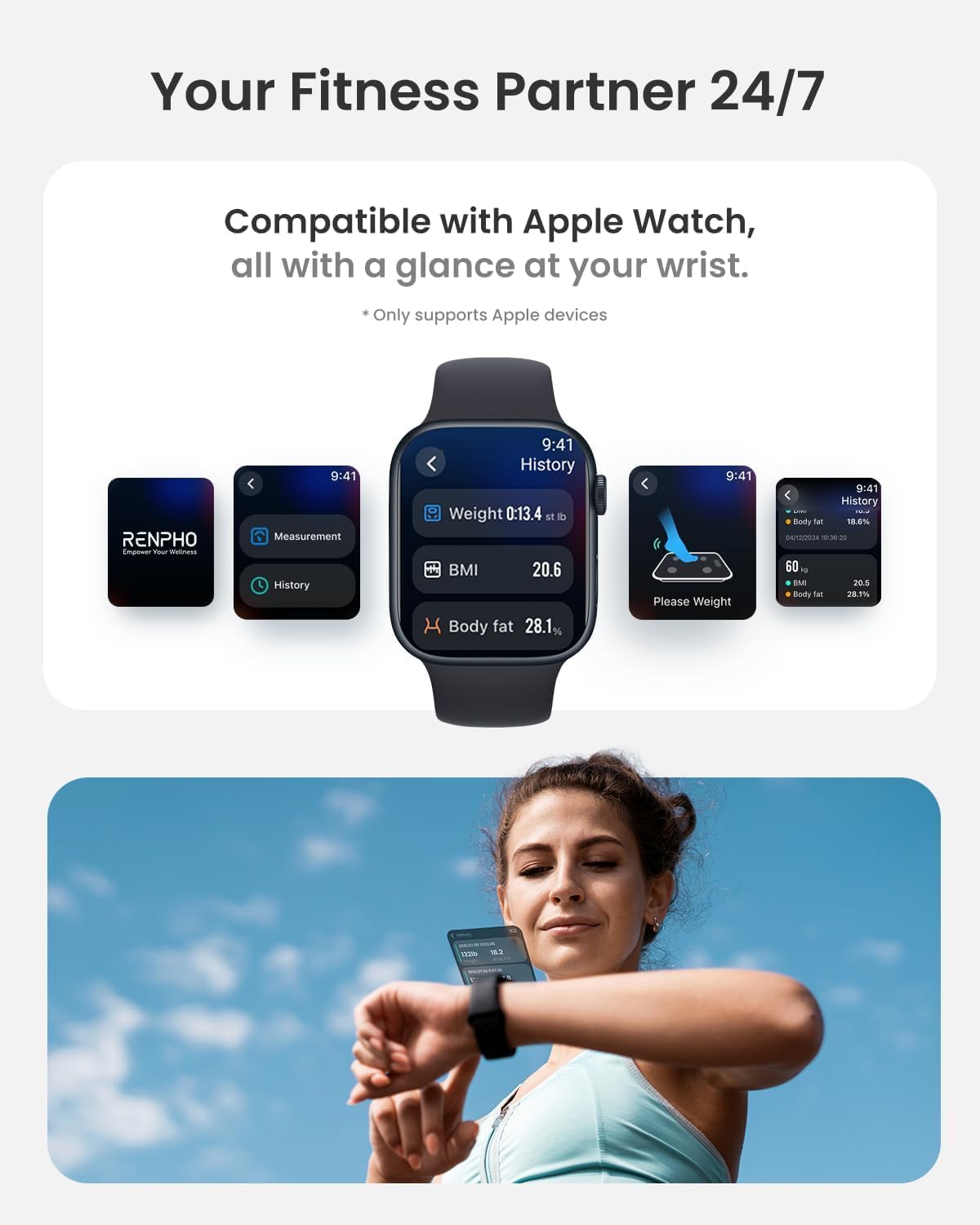 RENPHO Personenwaage Körperfettwaage mit VA-Display, Bluetooth Waage zur Messung von Gewicht und Fettanteil, BMI, Muskel- und Knochenmasse, kompatibel mit Apple Health, FSA HSA Store förderfähig – Bild 6