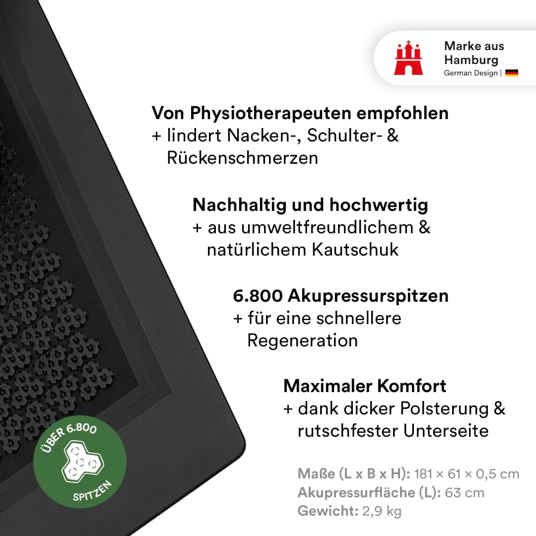 STRYVE Akupressurmatte Erholungsmatte 181 x 61 cm – Wohltuende Massagematte für eine bessere Durchblutung mit 6.800 Akupressurtipps – Gegen Schmerzen & Verspannungen – Bild 2