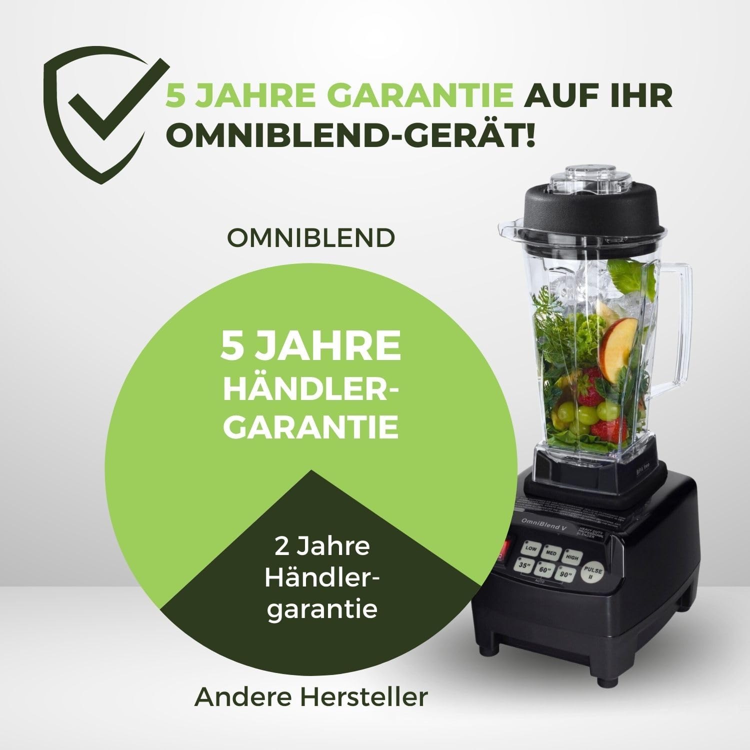 OmniBlend Smoothie Maker 2L in Schwarz I Smoothie Mixer inklusive BPA-freiem Behälter & 6-Klingen-System aus Edelstahl I Mixer Smoothie Maker ideal für grüne Smoothies I Standmixer mit 3 PS Motor – Bild 6