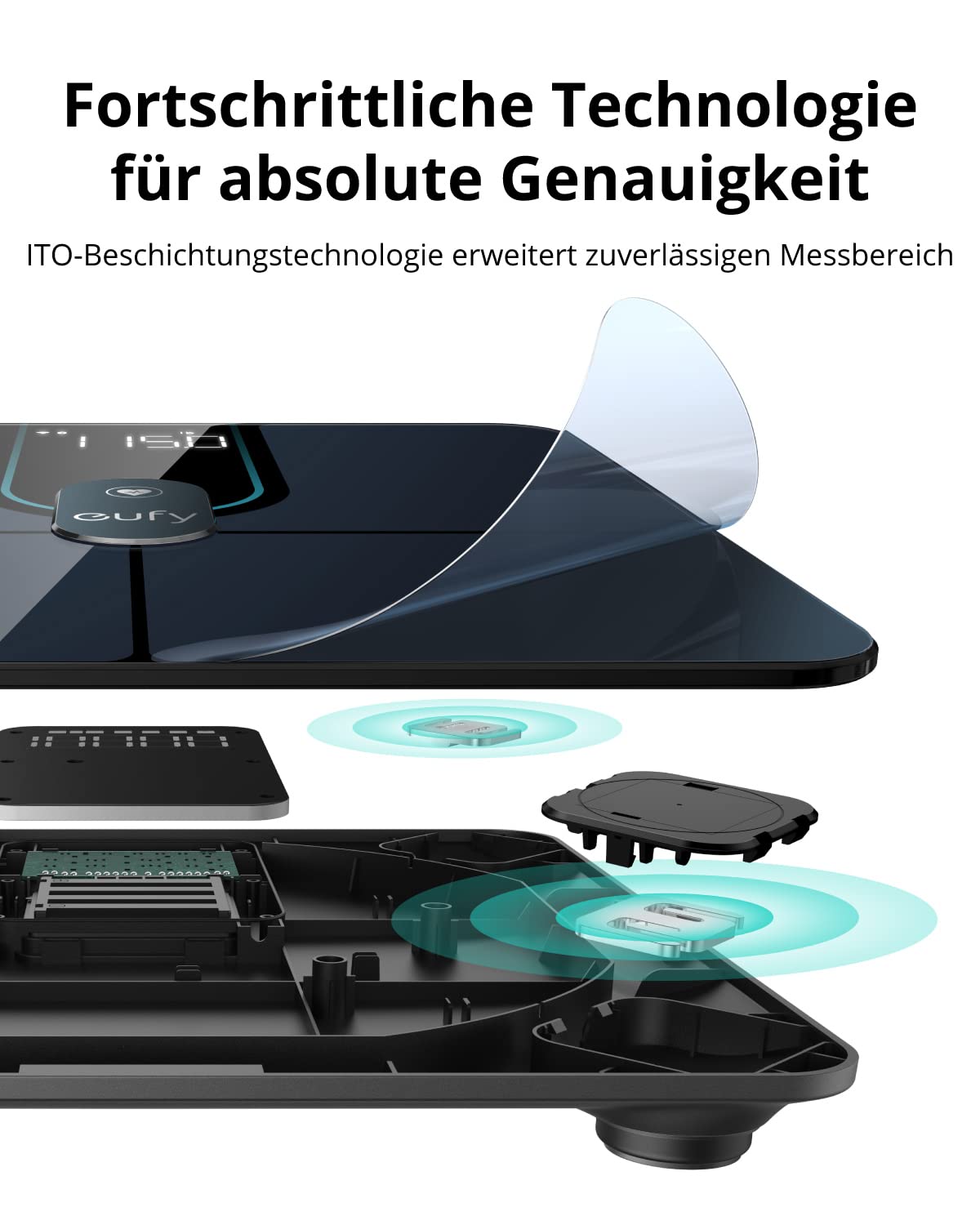 eufy Personenwaage, Smart Scale P2 Pro, digitale Körperfettwaage, WLAN/Bluetooth, 16 Messwerte inklusive Gewicht, Herzfrequenz, Körperfett, BMI, Muskel-/Knochenmasse (schwarz) – Bild 6