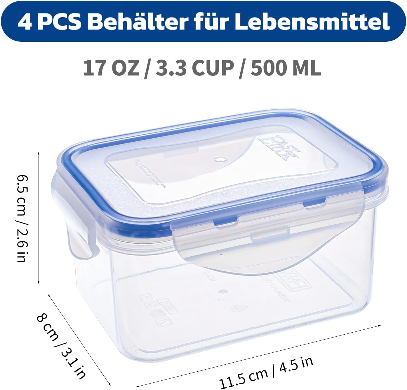 4 Stück kleine Behälter mit Deckel, Kunststoff, Gefrierbehälter, 500 ml, Meal-Prep-Boxen, Mikrowellengeschirr, auslaufsicher, tragbar und langlebig – Bild 4