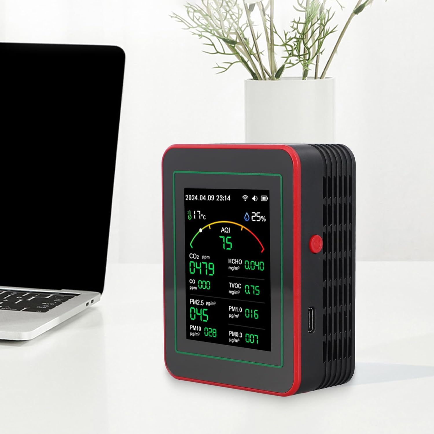 Luftqualitätsmessgerät, 15-in-1-Smart-Luftqualitätsmonitor, Echtzeittester für Zuhause und Büro mit App-Steuerung (Schwarz) – Bild 2