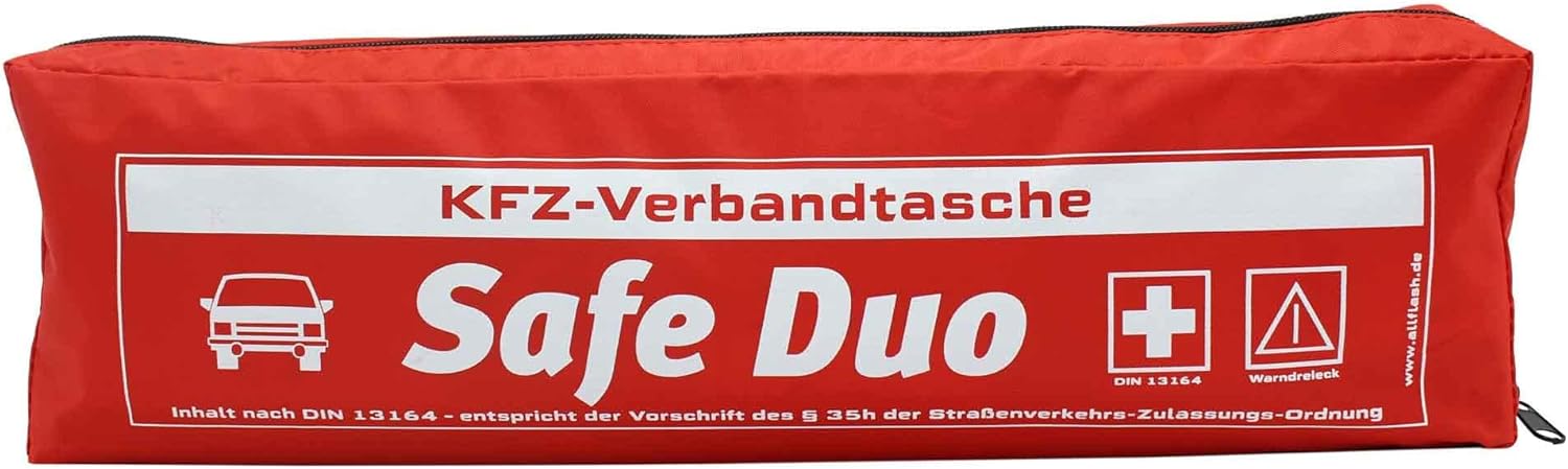 Kombitasche 2-in-1 Auto-Verbandtasche Safe Duo Rot | Verbandsmaterialien Neueste Norm 13164:2022-02 | Euro-Warndreieck | Erste-Hilfe-Set fürs Auto – Bild 8