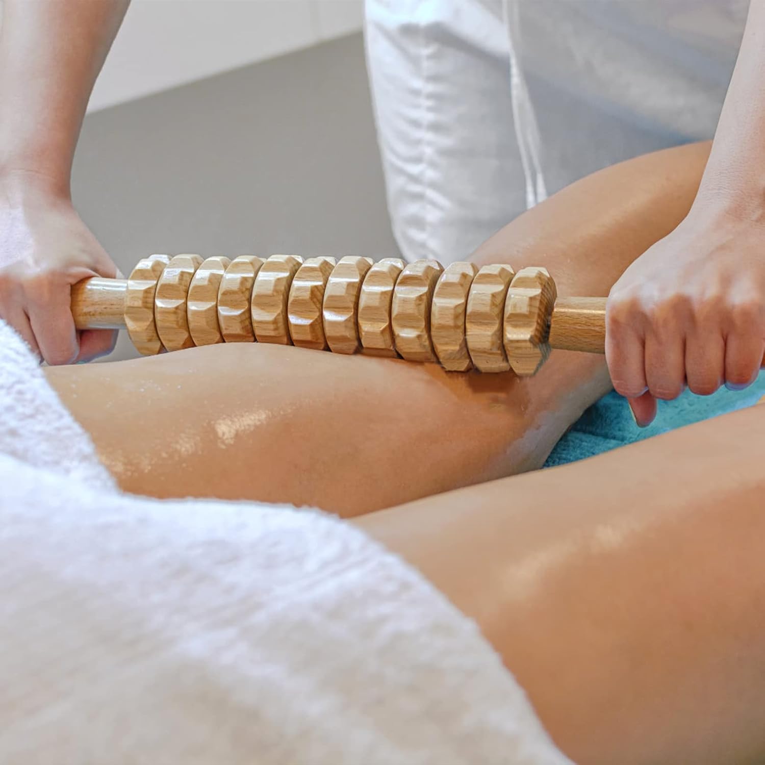 Massagerolle aus Holz, Faszienstab Holz aus Buchenholz, Faszienrolle mit Griff – Cellulite-Massagegerät Maderotherapie Lymphdrainagegerät – Bild 3