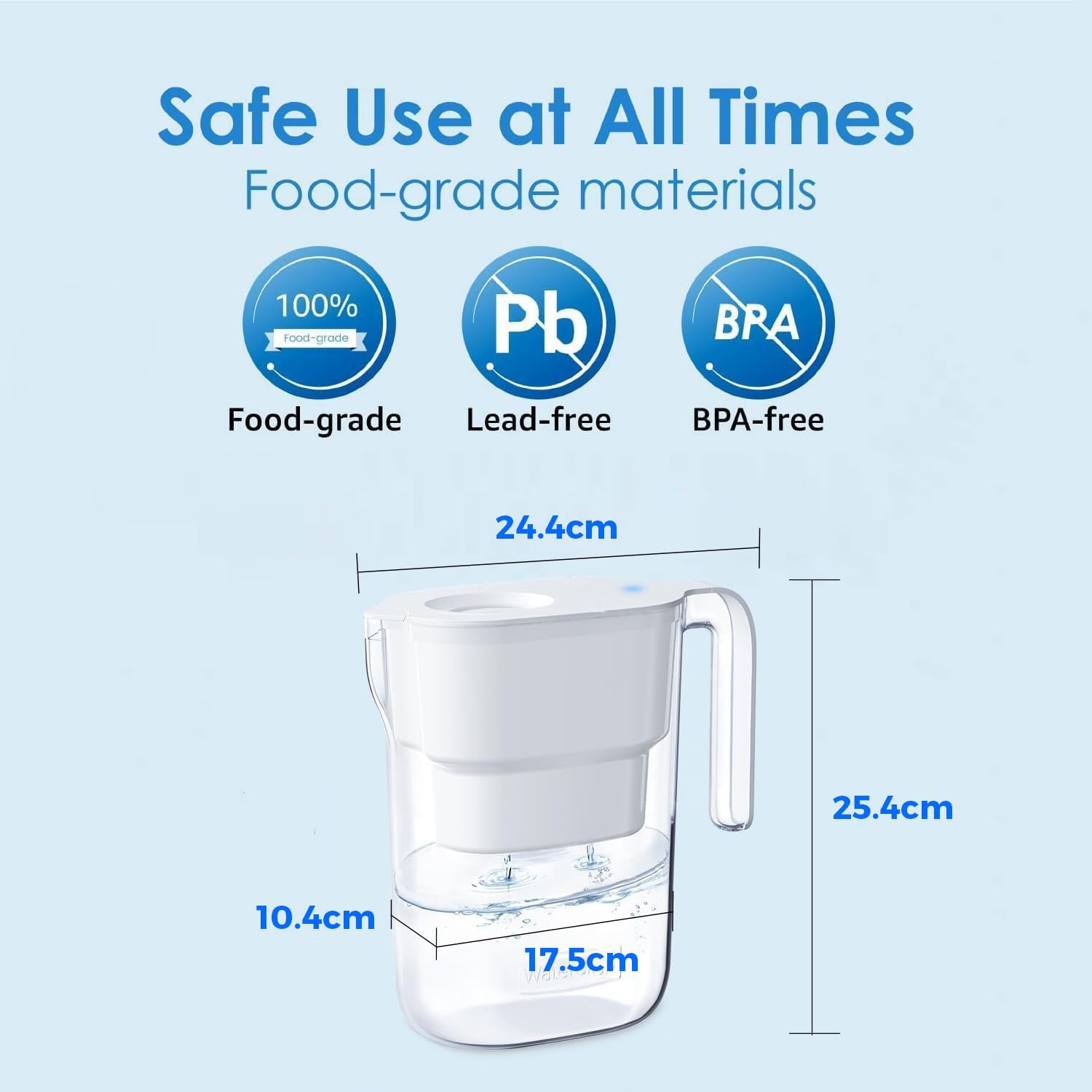 Waterdrop Elfin Kühlschrank-Wasserfilterkrug mit 3-Monats-Filter, 2,5 l, reduziert Fluorid, Chlor und mehr, NSF-zertifiziert, BPA-frei, Weiß (Ersatzfilter: WD-PF-01A Plus) – Bild 7