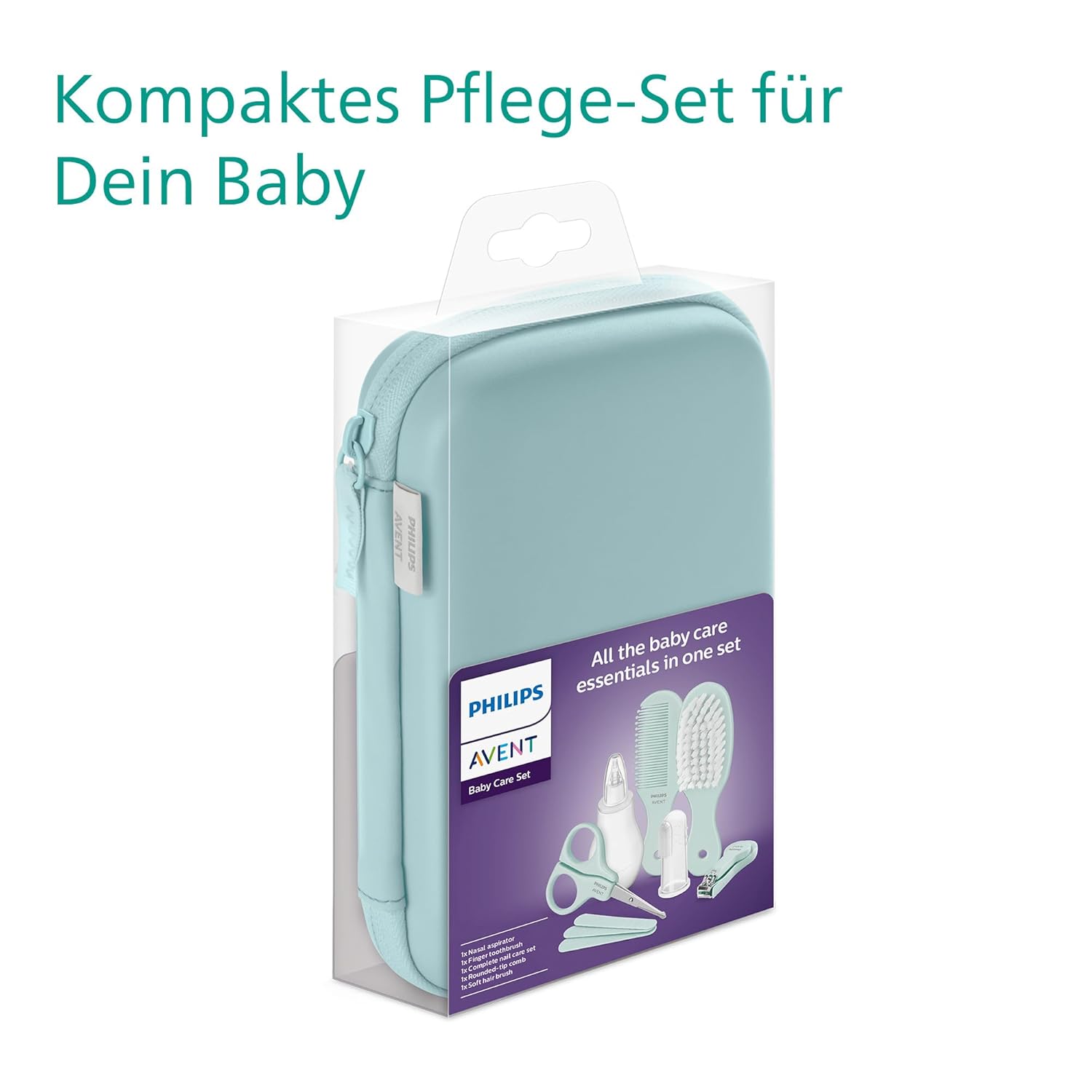 Philips AVENT Baby Care Kit – Starter-Set mit 9 Zubehörteilen: Nagelknipser, Schere, 3 Nagelfeilen, Kamm, Haarbürste, Nasensauger und Fingerzahnbürste (Modell SCH401/00) – Bild 3
