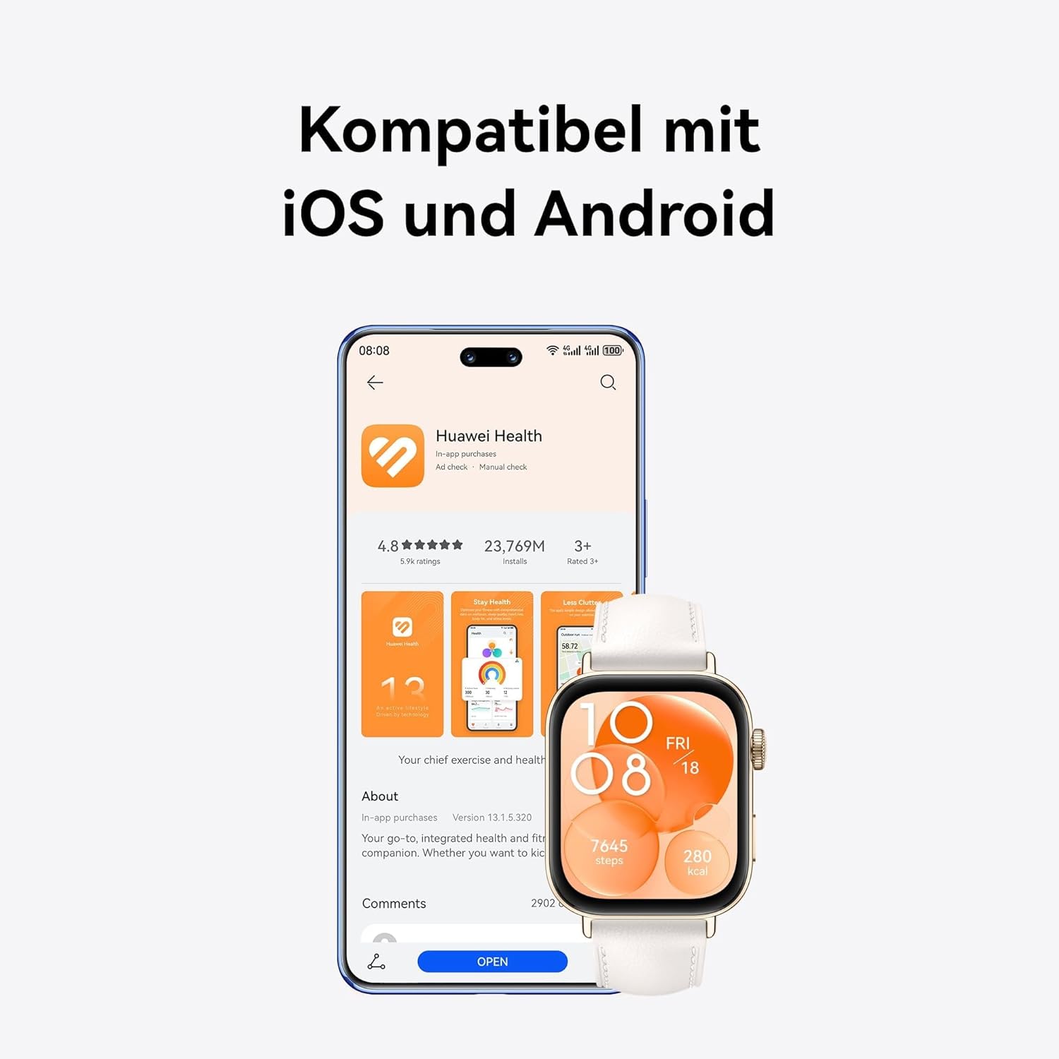 HUAWEI Watch FIT 3, 1,82 Zoll AMOLED-Display, ultraschlankes Design, Bluetooth-Anrufe, bis zu 10 Tage Akkulaufzeit, kompatibel mit iOS und Android, umfassendes Gesundheits- und Fitnessmanagement, GPS, Schwarz – Bild 8
