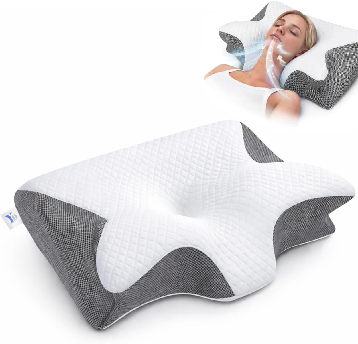 Nackenkissen Ergonomisches orthopädisches Kissen gegen Nackenschmerzen Grau Nackenstützkissen Schlafkissen Memory Foam Kissen Seitenschläfer Rückenschläfer (Grau)