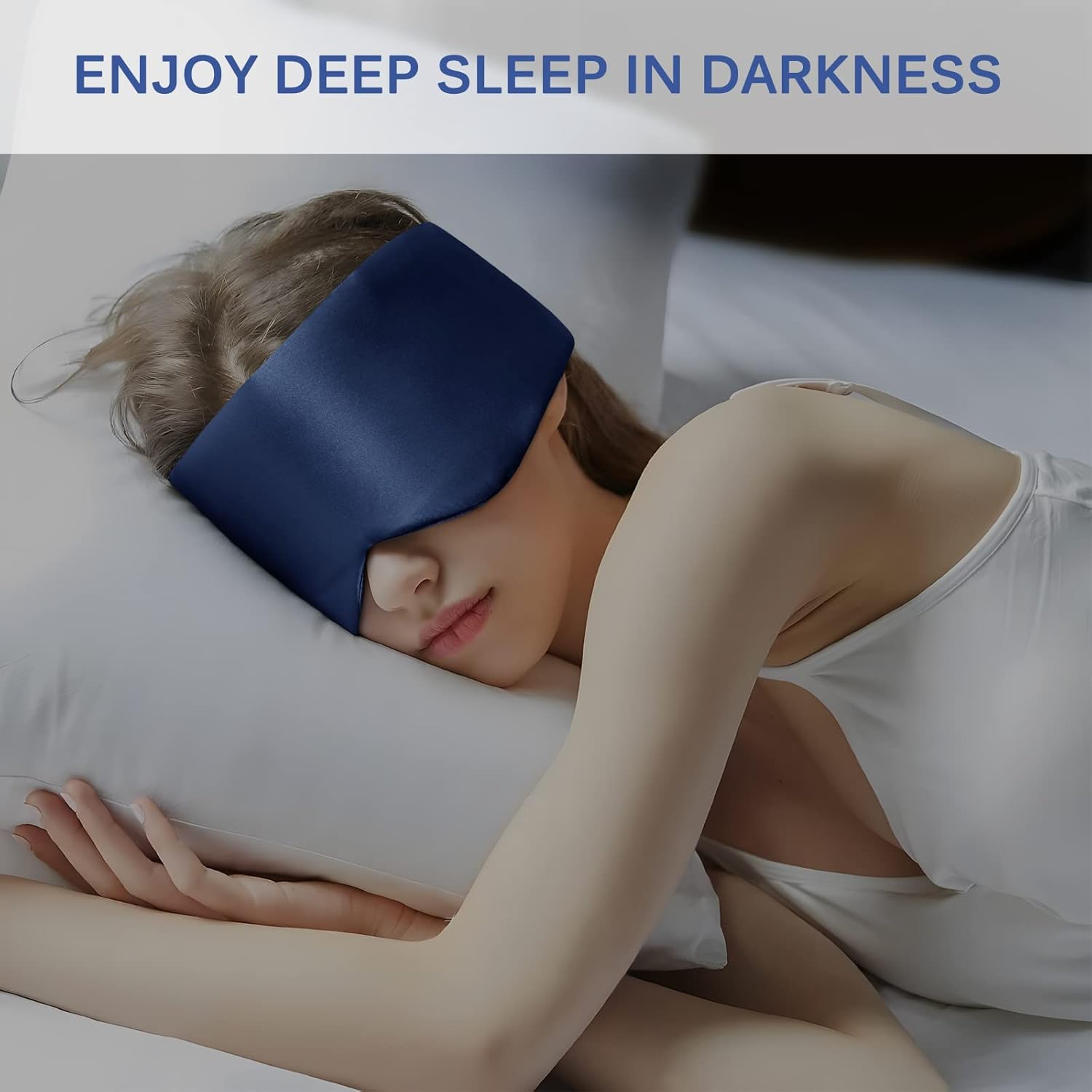 OLESILK Schlafmaske aus 100 % Maulbeerseide, Augenmaske mit verstellbarem Kopfband für Männer und Frauen, große Schlafmaske und Augenbinde für Nachtschlaf, Reisen und Nickerchen, Marineblau – Bild 7
