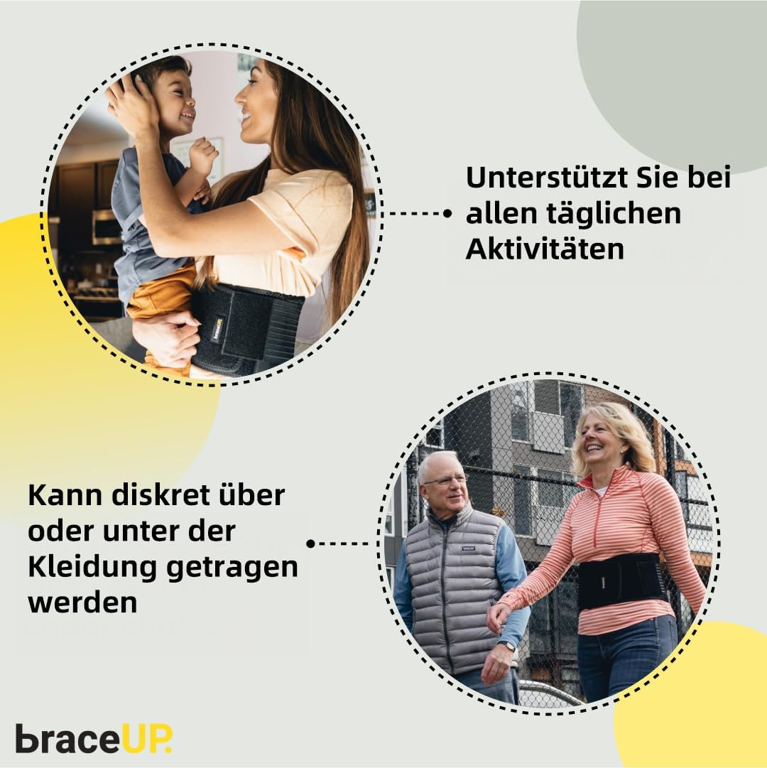 BraceUP Rückenstützgürtel – Atmungsaktive Rückenbandage, Lendenwirbelstütze für den unteren Rücken bei Ischias, Bandscheibenvorfall, Skoliose, mit doppelseitig verstellbaren Trägern (L/XL) – Bild 4