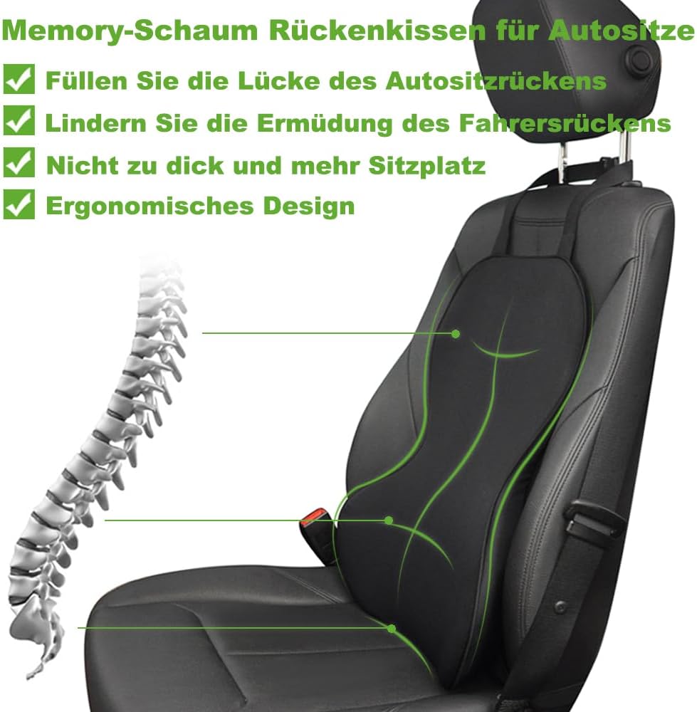 Ergonomisches Lendenwirbelstützkissen, Memory-Schaum-Rückenkissen für Autositze, Lendenkissen, Rückenstützkissen, Auto-Lendenwirbelstützkissen für Fahrer – Bild 4