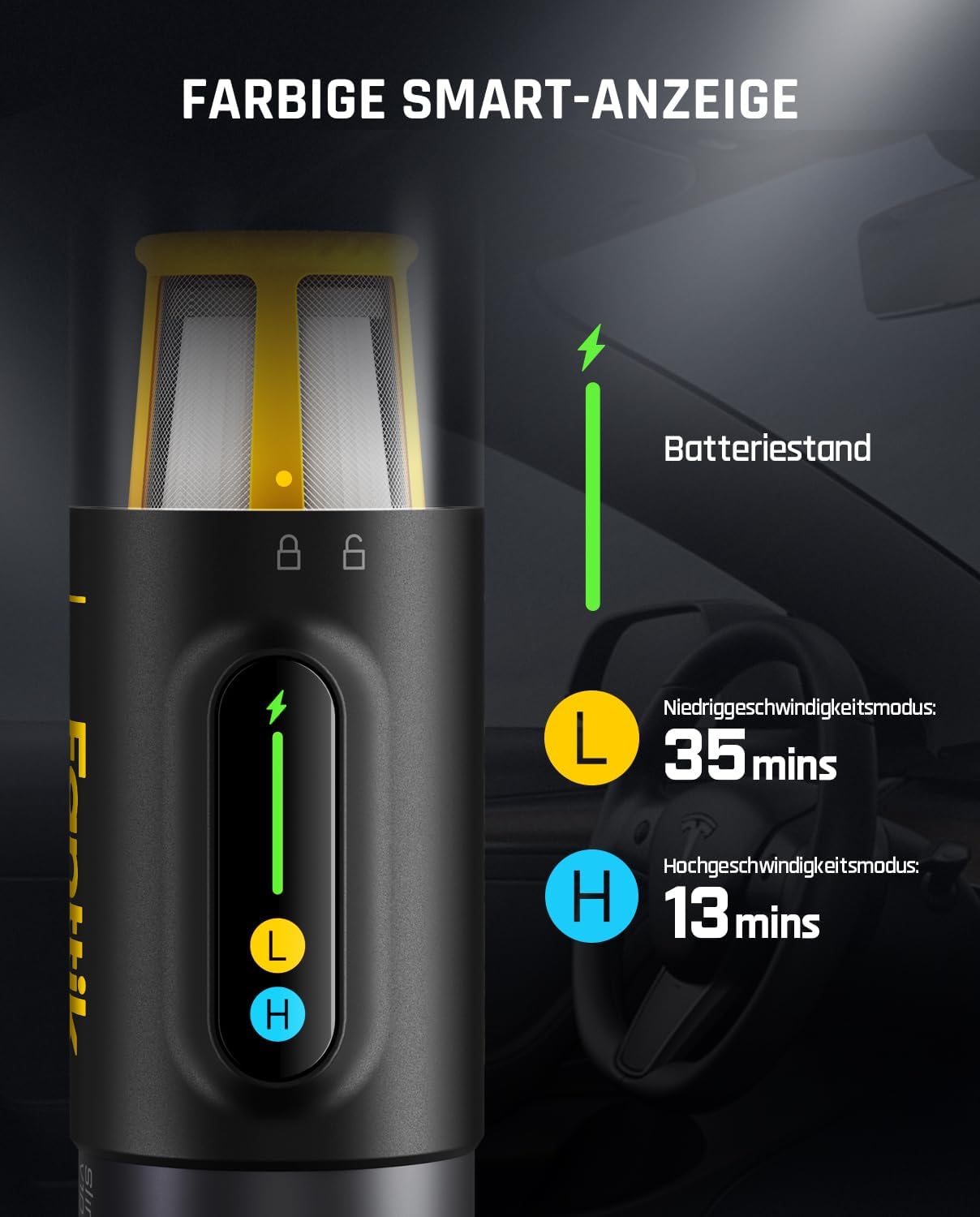 Fanttik Slim V10 Mix Kabelloser Auto-Staubsauger, 4-in-1-Handstaubsauger, intelligentes LED-Farbdisplay, 16 kPa starke Saugleistung, tragbarer Mini-Staubsauger für Auto, Büro und Tastaturen – Bild 3