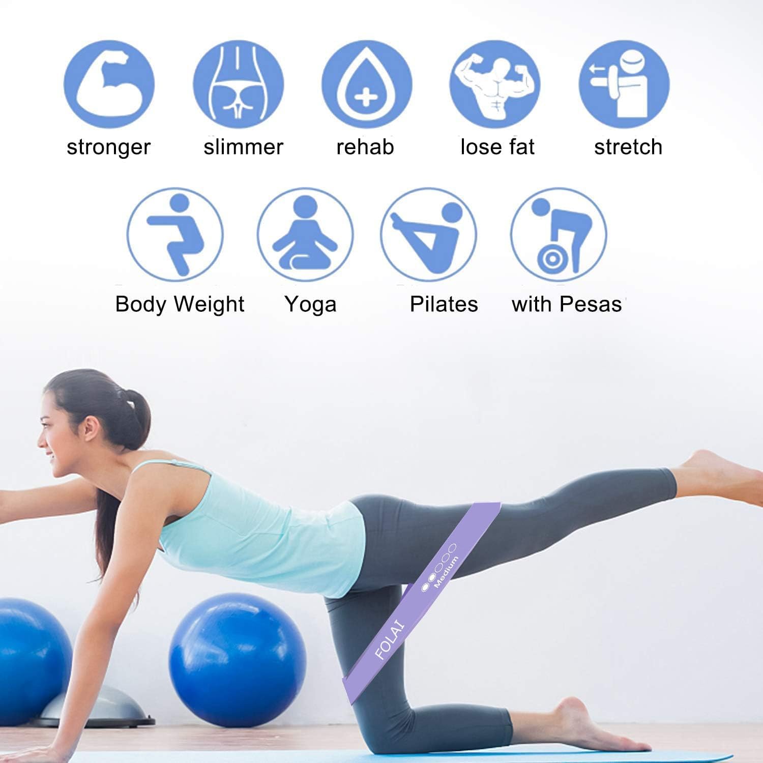 5er-Set Fitnessbänder Widerstandsbänder,Fitnessband mit Bungsanleitung auf Deutsch & Tragebeutel Resistance Bands Gymnastikband aus Latex Für Muskelaufbau Pilates Yoga – Bild 4