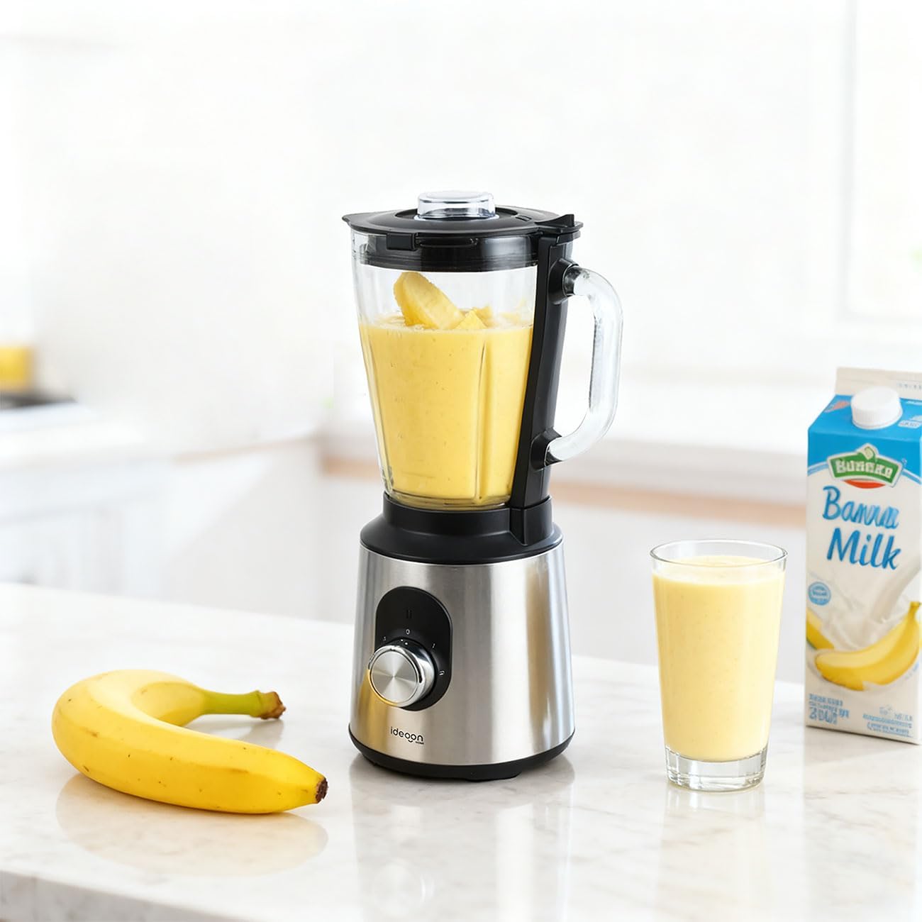 ideoon Edelstahl-Power-Standmixer mit 1,5-l-Glasbehälter, Küchenmixer, 1000 W für Shakes, Smoothies, Saucen oder Zerkleinern von Obst und Gemüse – Bild 6