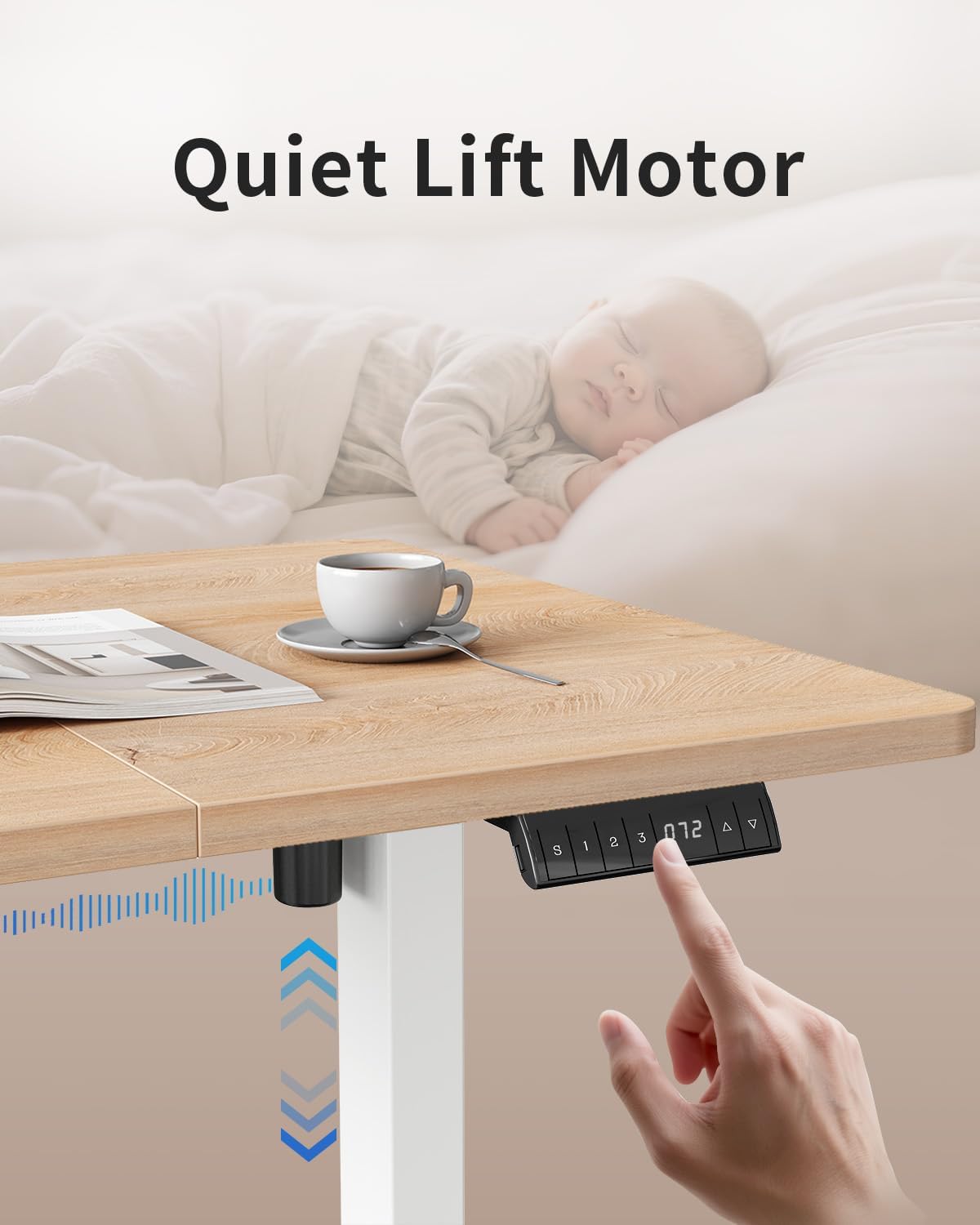 FEZIBO Höhenverstellbarer Schreibtisch mit USB-A- und USB-C-Ladeanschlüssen, 160 x 80 cm Schreibtisch, höhenverstellbar, elektrisch, ergonomischer Stehsitztisch für Home Office, Stehpult, Eiche – Bild 9