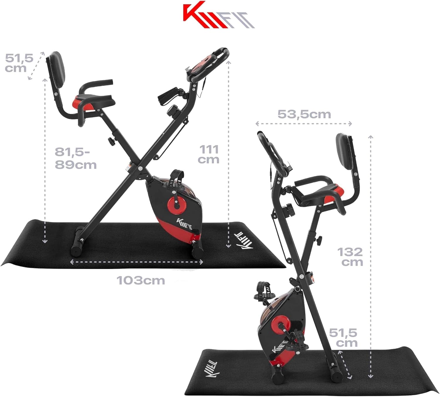 KM Fit 2-in-1-Heimtrainer mit LCD-Display | Klappbares Fitnessfahrrad | Heimtrainer 16 Widerstandsstufen | Handpulssensoren | Inklusive Bodenschutzmatte und Handyhalter – Bild 7