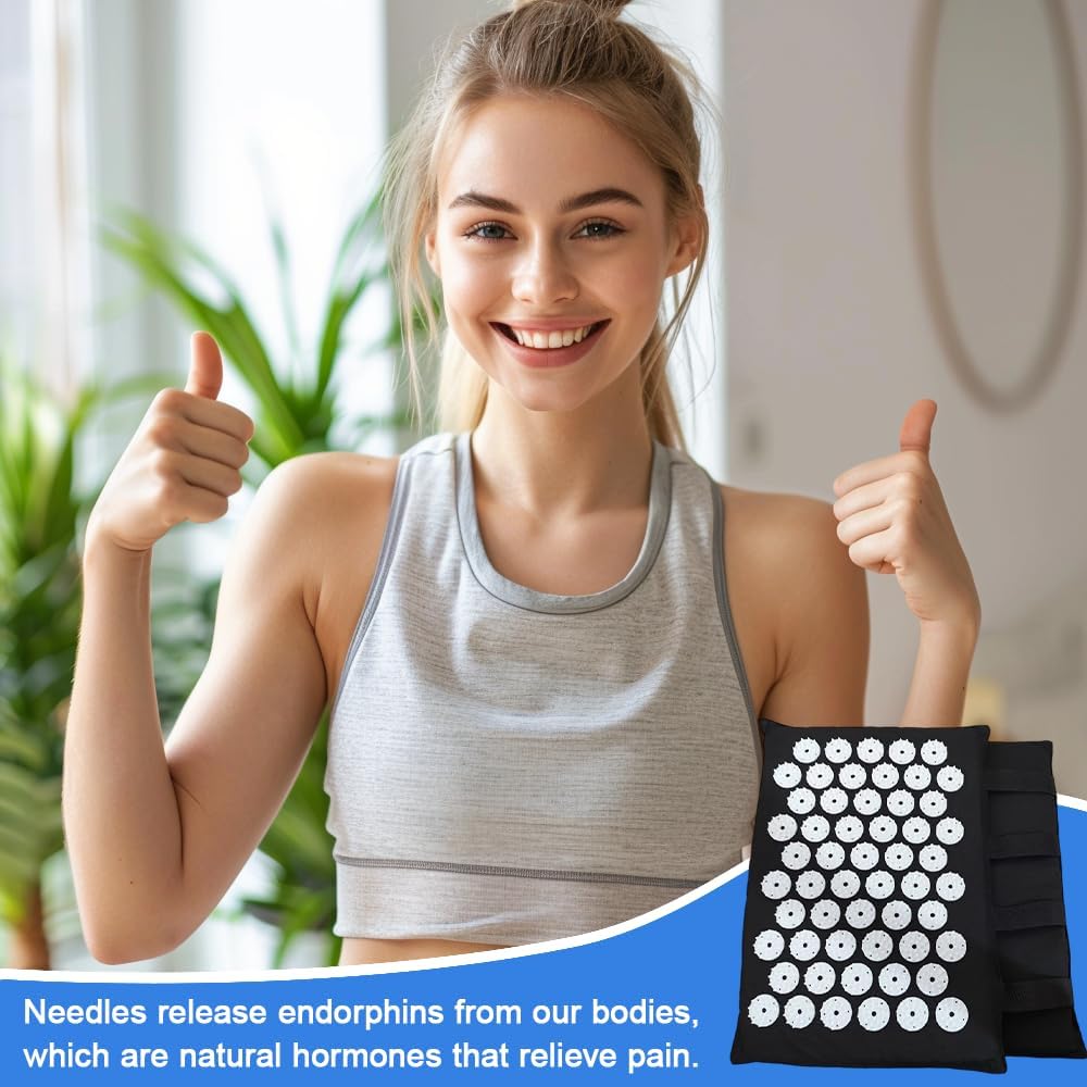 Akupressurmatte für Füße und Rücken, 2 x 34 cm, Akupunkturmatte, Schwarz, Akupressurmatte, Nagelmatte mit 110 Spitzen & Akupunkturpunkttabelle, Akupressur-Fußmatte für Zuhause, Büro – Bild 7