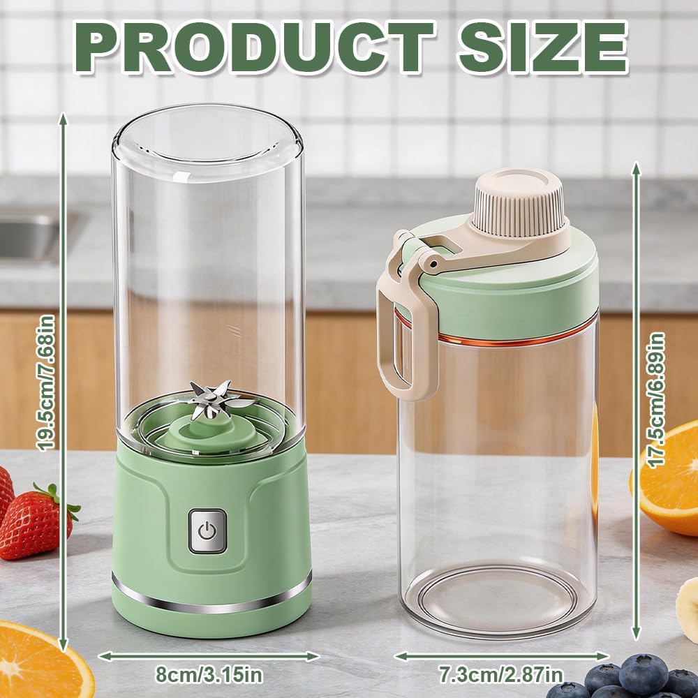 Frische Saft-Mixer-Flasche, TGKYK 450 ml tragbarer Mixer Smoothie Maker mit Bürsten, 38 Klingen, USB-Aufladung, tragbarer Entsafter für unterwegs für Säfte, Milchshakes, Smoothies (grün) – Bild 2
