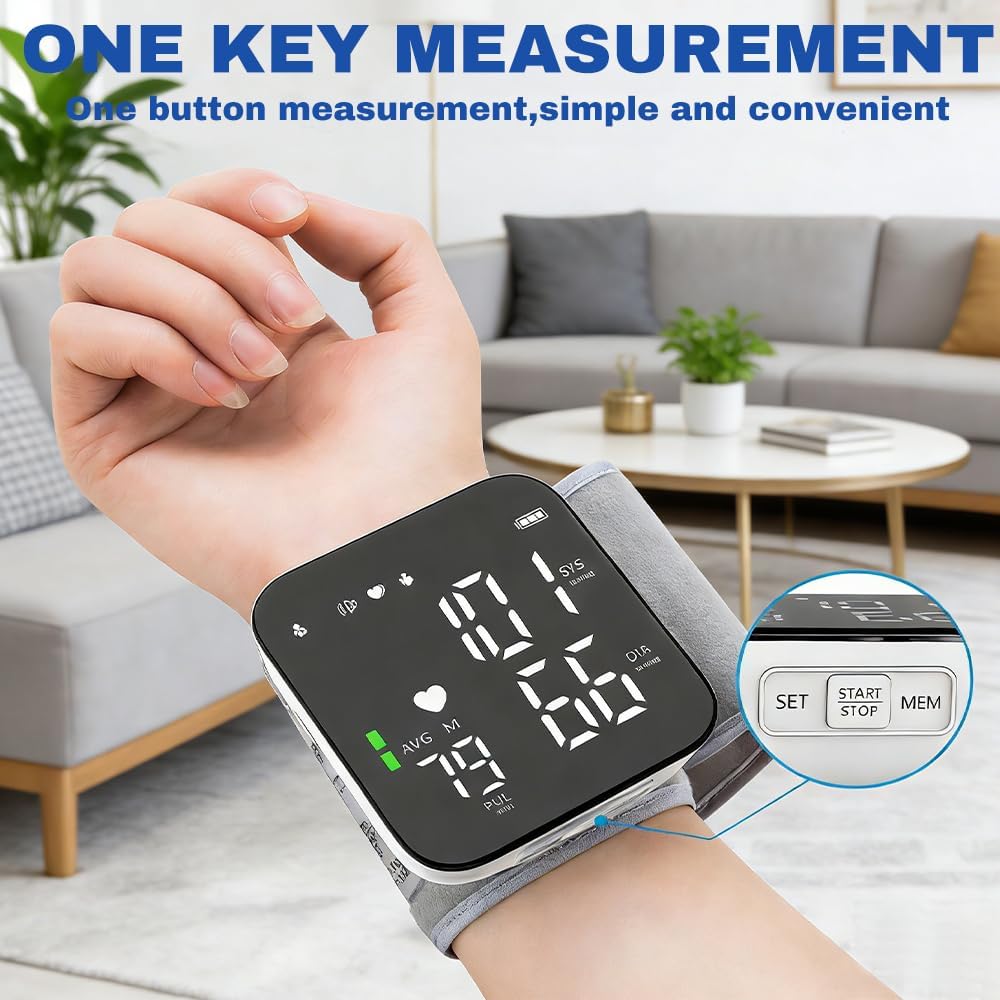 Handgelenk-Blutdruckmessgerät mit LED-Touchscreen, automatisches Blutdruckmessgerät mit 99 x 2 Lesespeicher, automatische Sprachausgabe, wiederaufladbar – Bild 3