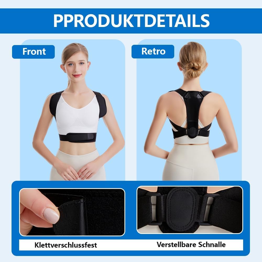 Rückenglätter, verstellbarer Rückenstützgürtel zur Haltungskorrektur Rücken Damen Herren, bequeme Rückenstütze, zur Schmerzlinderung im oberen und unteren Bereich (Schwarz0923) – Bild 5
