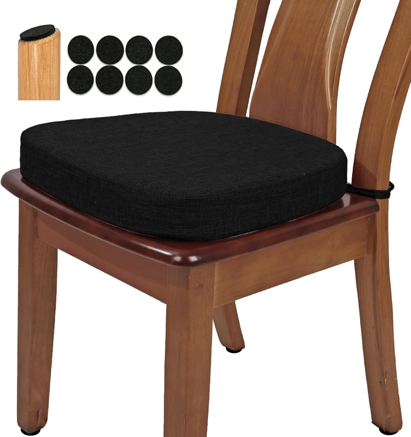 BUYUE Stuhlkissen 6,5 cm dick, U-förmiges Sitzkissen 40 x 40 cm mit hochdichtem Schaumstoff, Stoffbezug, rutschfeste Sitzunterlage für Küche und Esszimmer (1 Stück, schwarz)