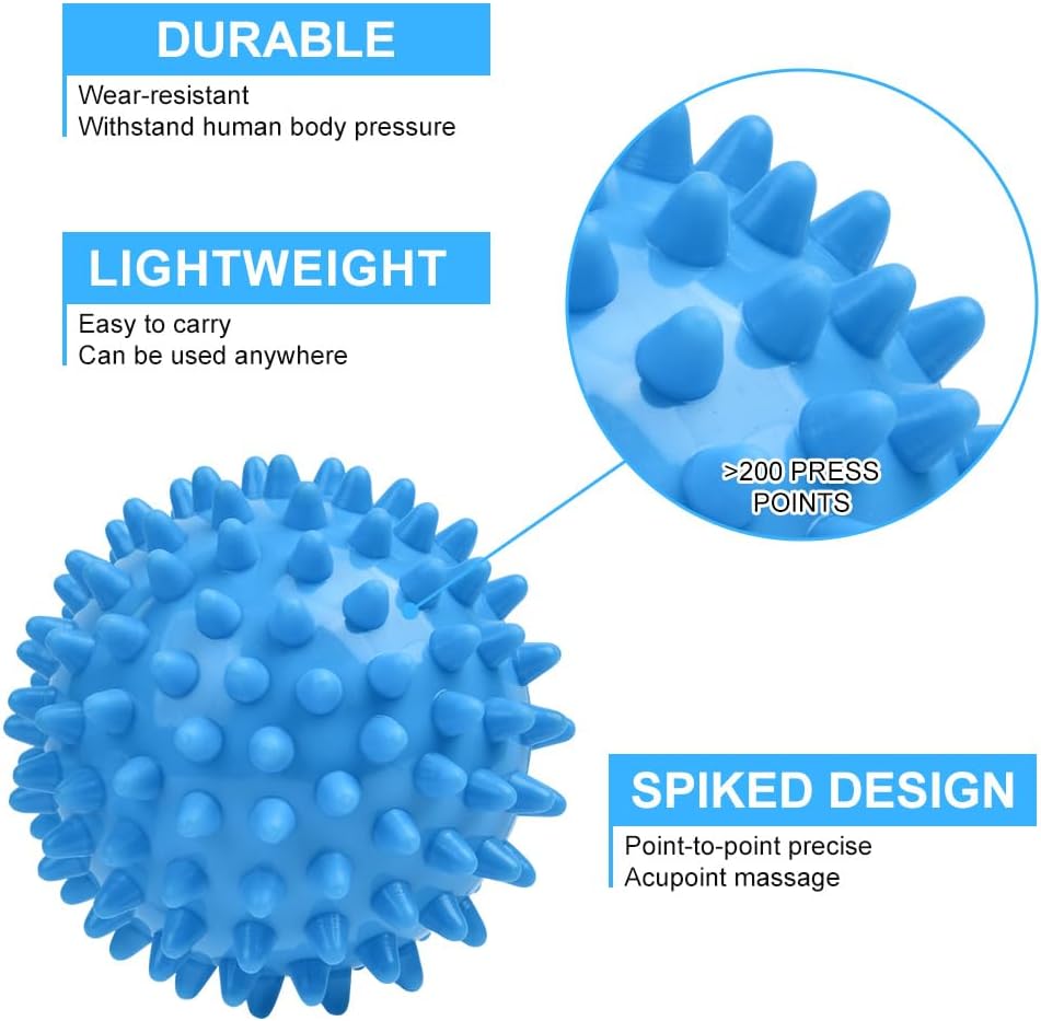 URAQT Faszienball, 2er Set kleine Igelbälle hart, Faszienmassageball mit Noppen, Massagebälle zur Behandlung von Muskelverspannungen, Igelbälle, Massageball für Füße, Rücken, Nacken, Hände (Blau) – Bild 2