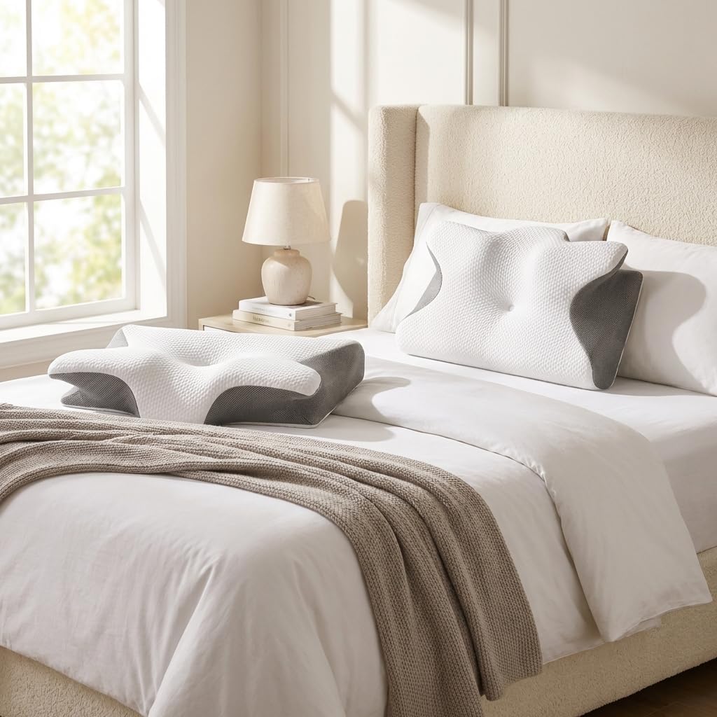 Nackenkissen Ergonomisches orthopädisches Kissen gegen Nackenschmerzen Grau Nackenstützkissen Schlafkissen Memory Foam Kissen Seitenschläfer Rückenschläfer (Grau) – Bild 8