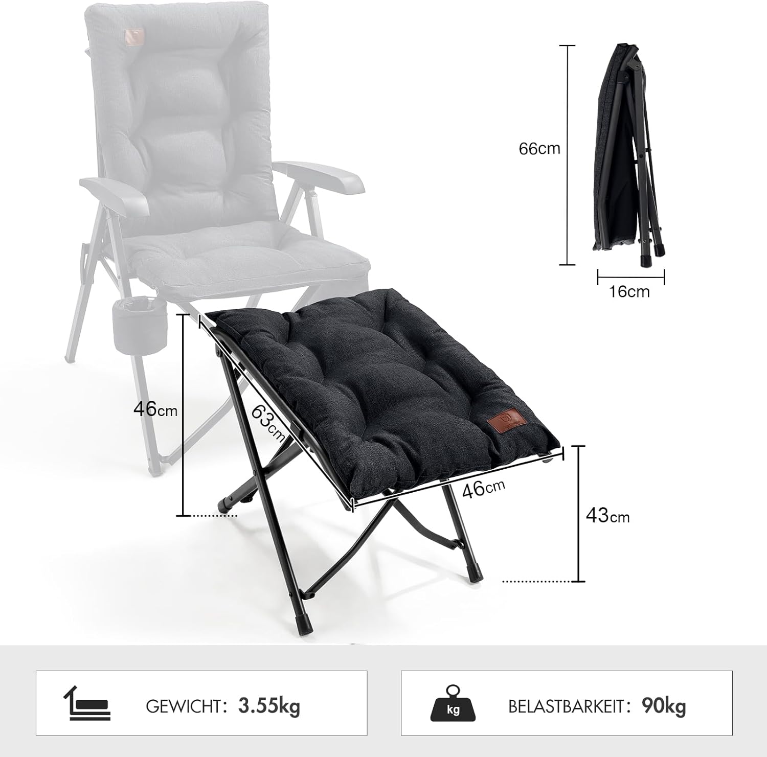 EVER ADVANCED Fußhocker, Fußstütze, klappbarer Klapphocker mit einer Höhe von 47 cm, Klapphocker, gepolsterte Fußstütze für Sessel, Garten- und Balkonstuhl – Bild 3