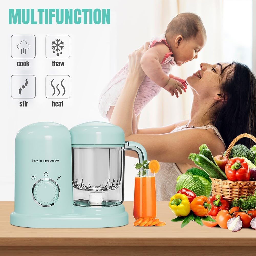 Multifunktions-Babykochmaschine, Dampfgaren und automatisches Mischen, leicht zu reinigender Mixer mit LED-Anzeige für Kinder ab 4 Monaten, All-in-One-Design und kompakt (grün) – Bild 2