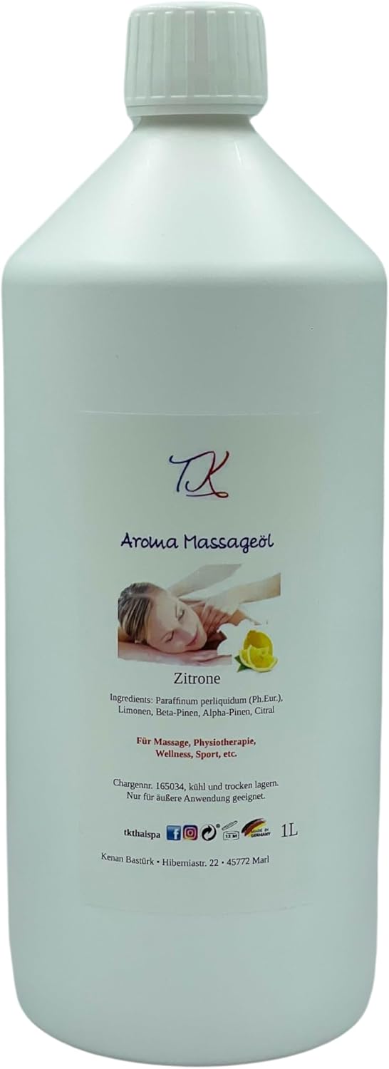 Aroma-Massageöl-Set-9 (2 x 500 ml) für Massage, Physiotherapie, Wellness, Sport etc. in pharmazeutischer Qualität (1000 ml, Jasmin & Zitrone) – Bild 5