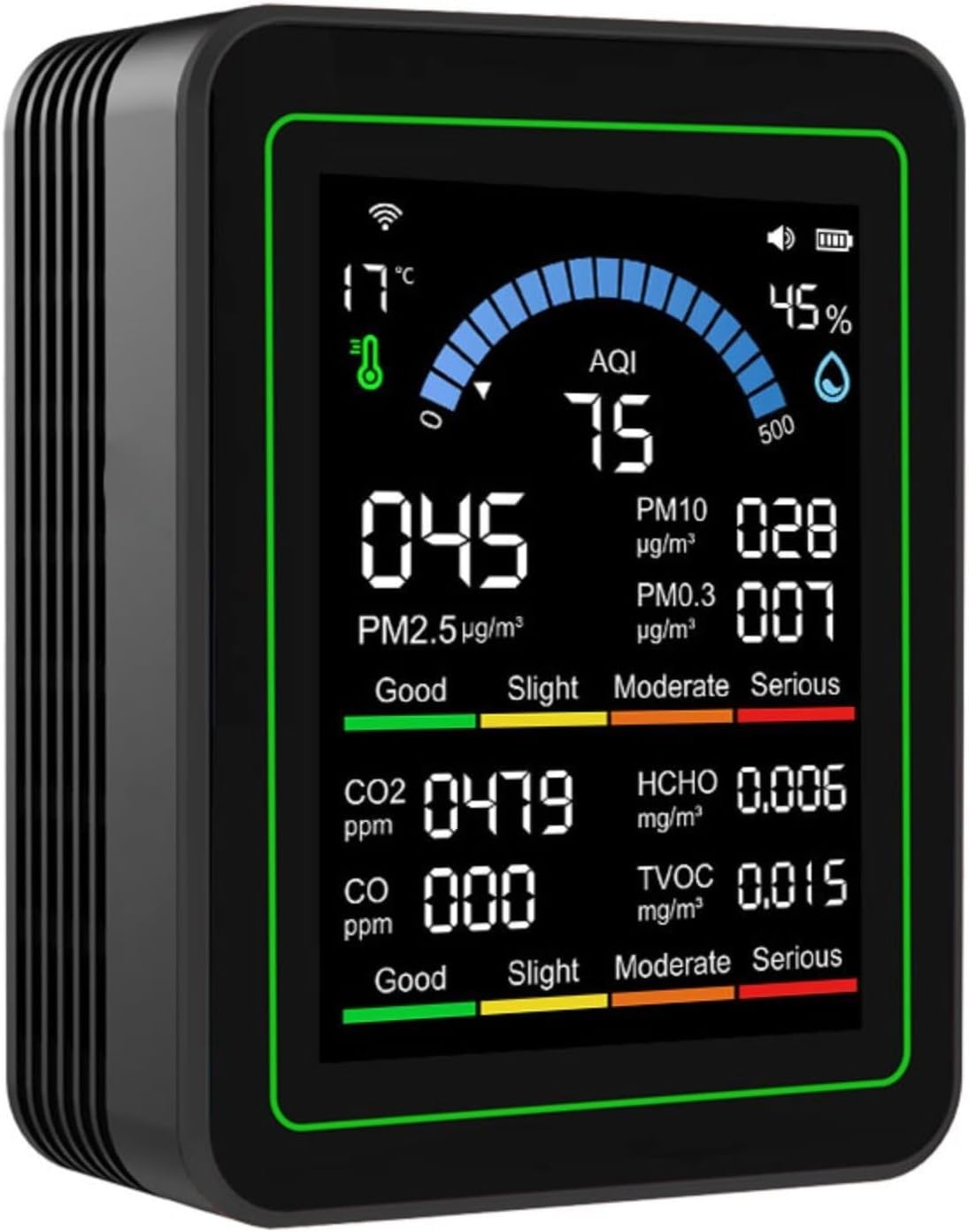 Tuya WiFi 10-in-1-Luftqualitätsmonitor mit CO-Formaldehyd-PM2,5-PM10-PM1,0-Sensoren, Temperatur- und Feuchtigkeitserkennung, 2,8-Zoll-TFT-Display (schwarz) – Bild 2