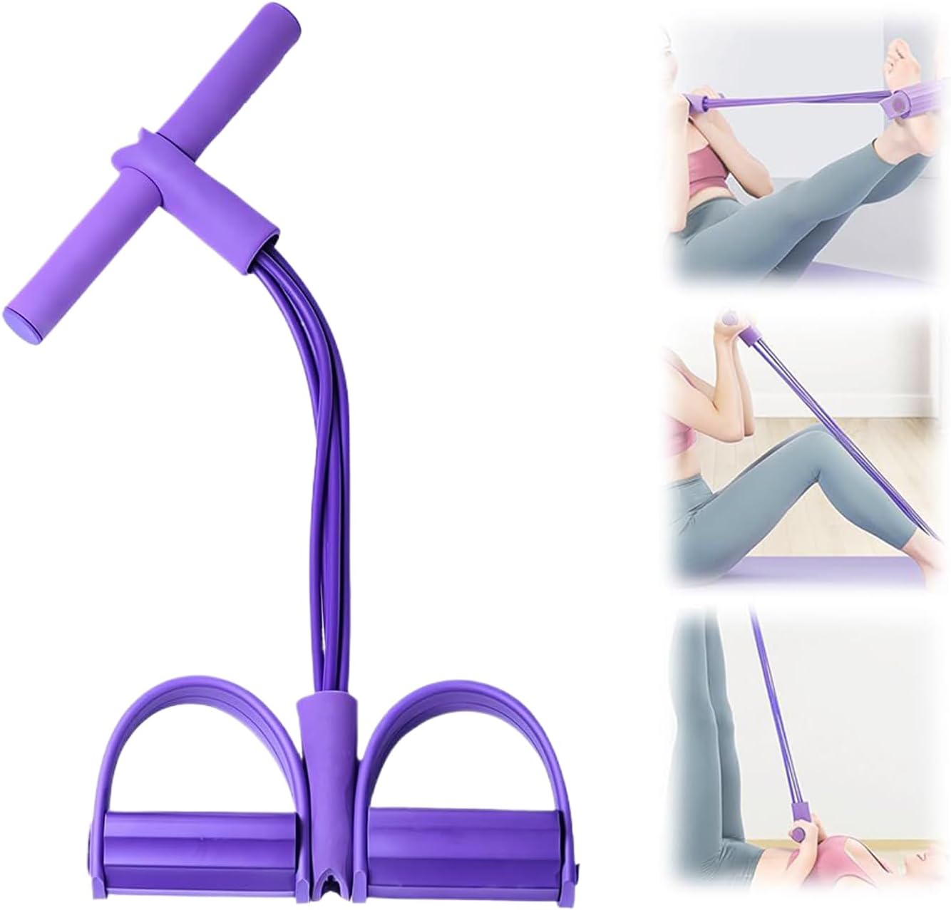 Fitnessbänder mit Widerstand | Fitness-Widerstandsband | 4-Röhren-Pedal und Knöchelzug-Widerstandsband | 4 Trainingsbänder mit Fußpedal und Zugseil | Sit-up-Trainingsgerät für Frauen und Anfänger