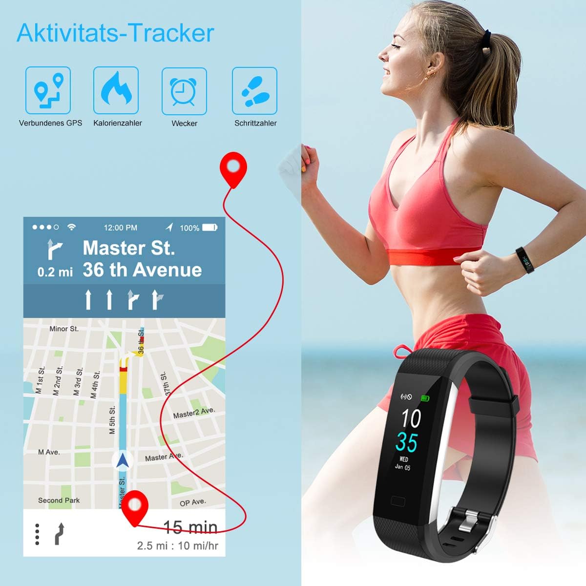 LEBEXY Fitness Armband Schrittzähler, Fitness Tracker Kalorien, IP68 Wasserdicht, Smartwatch, Fitnessuhr, Sportuhr, Aktivitätstracker – Bild 5