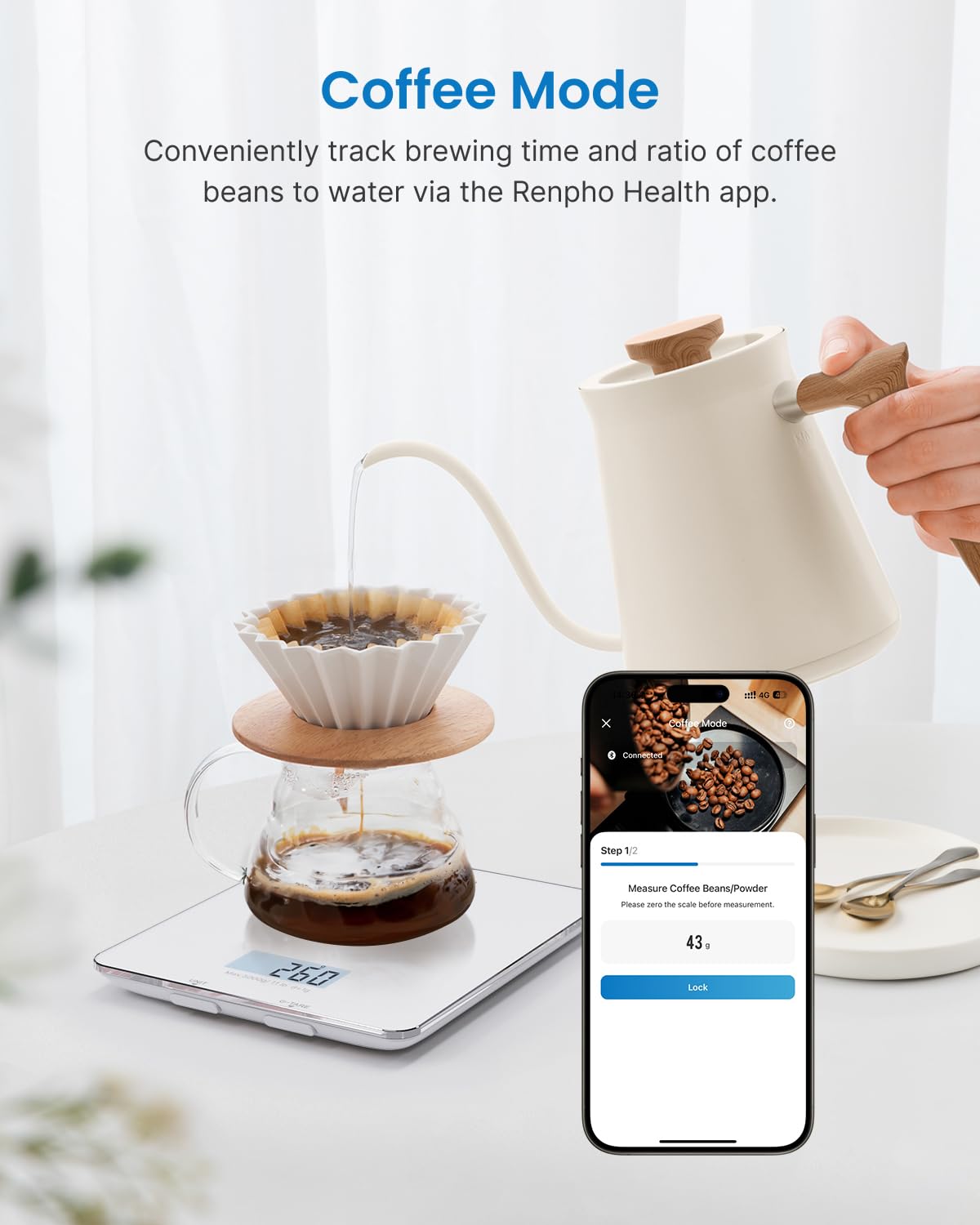 RENPHO Digitale Küchenwaage mit LCD-Display, professionelle Haushaltswaage mit Tara-Funktion, Lebensmittelwaage zum Backen und Kochen, 1 g/0,05 oz präzise Teilung, 5 kg Maximalgewicht – Bild 6