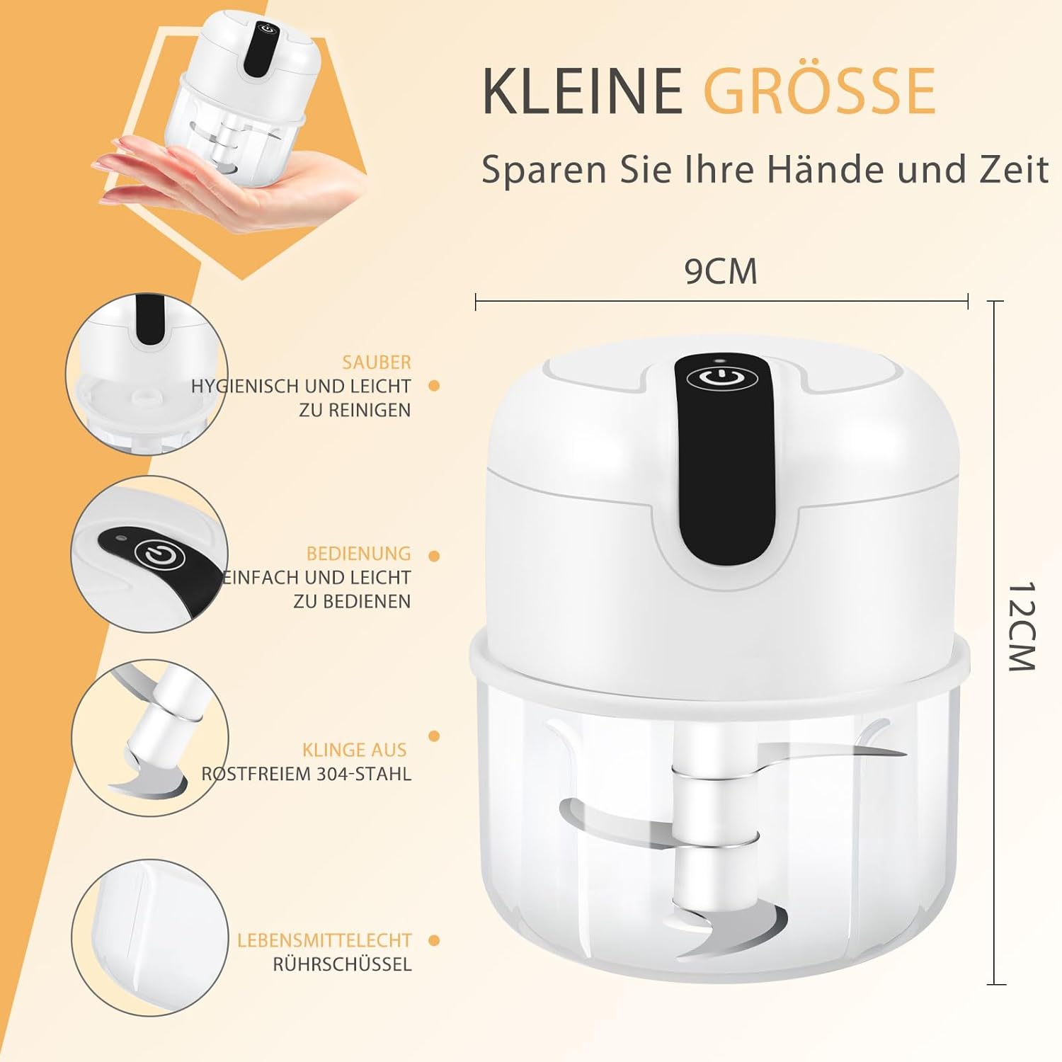 Elektrischer Mini-Zerkleinerer, 250 ml, kabellos wiederaufladbar über USB Typ C, Klinge aus Edelstahl 304, lebensmittelechtes Material, tragbarer Küchenhelfer für Obst, Gemüse, Knoblauch, Babybrei, Camping – Bild 4
