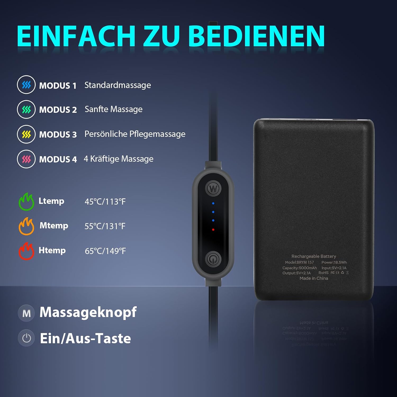 HONGJING Beheizter Rückenmassagegerät-Verband zur Linderung von Schmerzen im unteren Rücken, kabelloser Rückenvibrationsmassagegurt mit 3 Heizmodi und 4 Massagemodi für Ischias und Skoliose XL – Bild 5