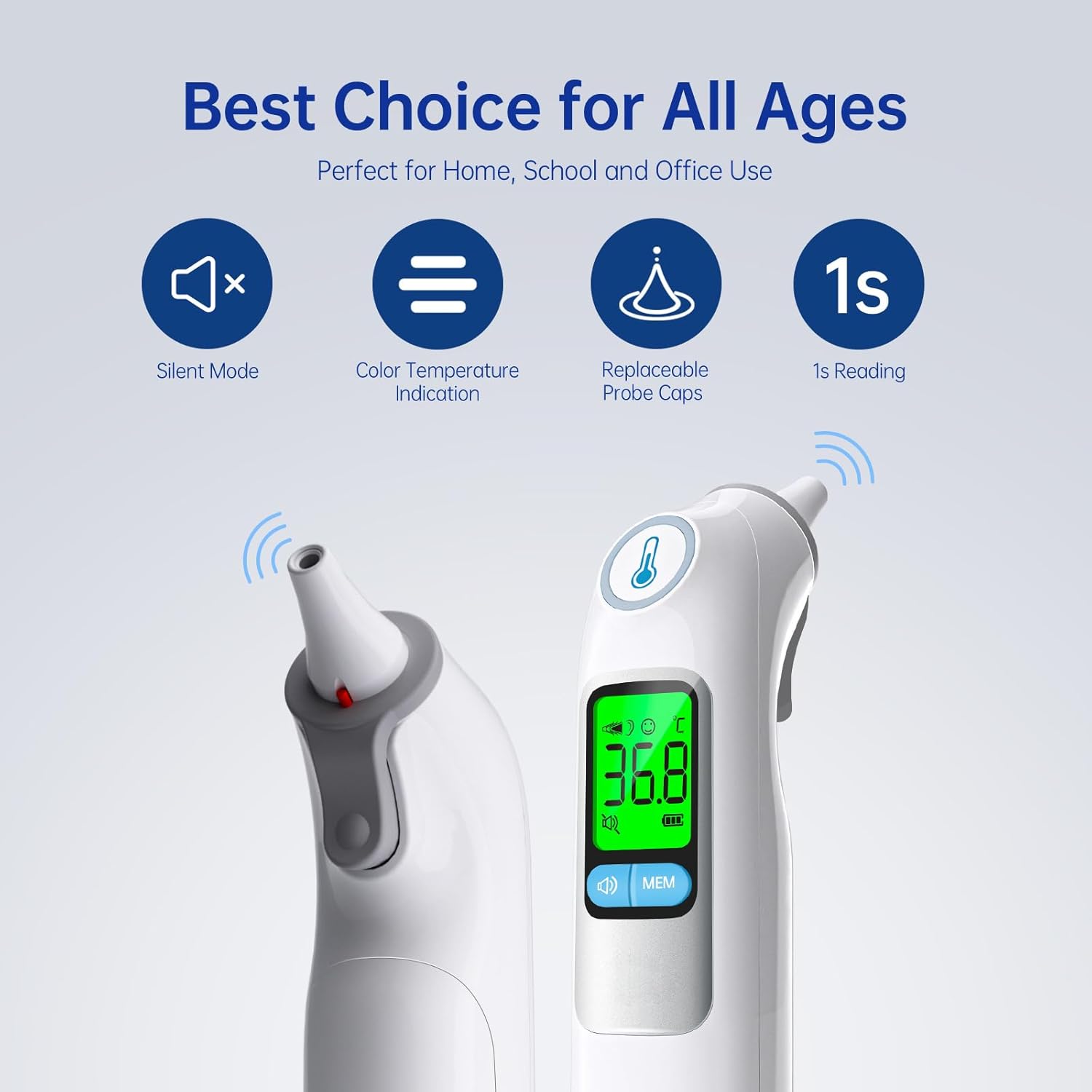 Ohrthermometer, Ohrenfieberthermometer für Babys und Erwachsene, digitales Infrarot-Thermometer mit 24 Einweg-Schutzkappen – Bild 4
