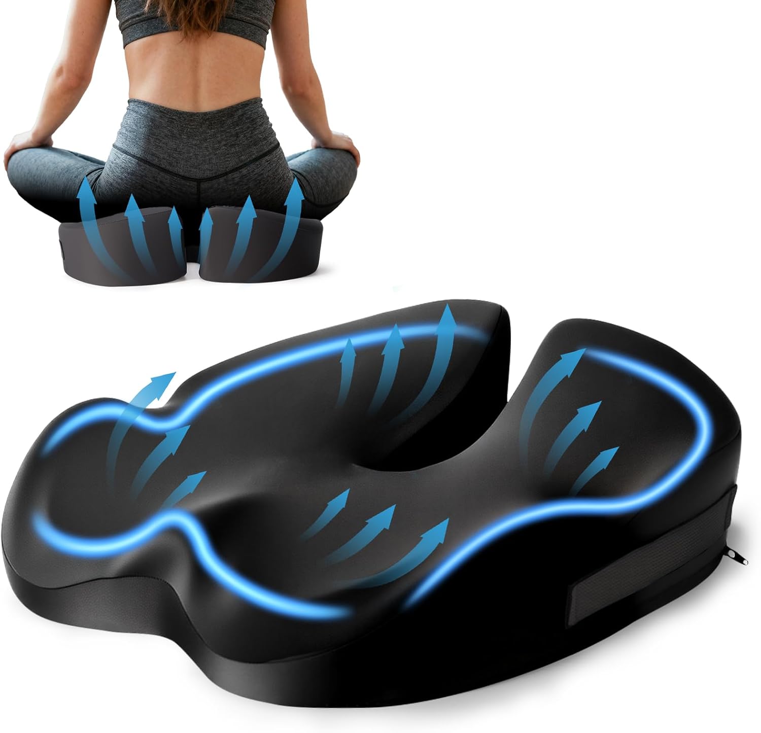 Orthopädisches Sitzkissen, ergonomisches Sitzkissen orthopädisch für Bürostuhl & Auto, Steißbeinkissen-Entlastung, bequemes Sitzkissen, Memory-Schaum-Steißbeinkissen für Sofa, Büro & Rollstuhl