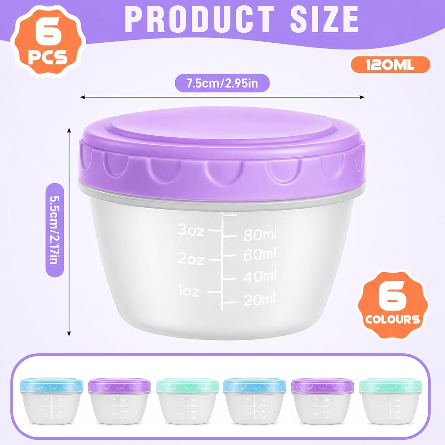 6 Stück Kleine Gefrierdosen mit Deckel 120ml, Auslaufsichere Mini Vorratsdosen BPA-frei, Stapelbare Frischhaltedosen & Gefrierbehälter für Snacks, Saucen, Babybrei & Meal Prep (5,5 x 7,5 cm) – Bild 2