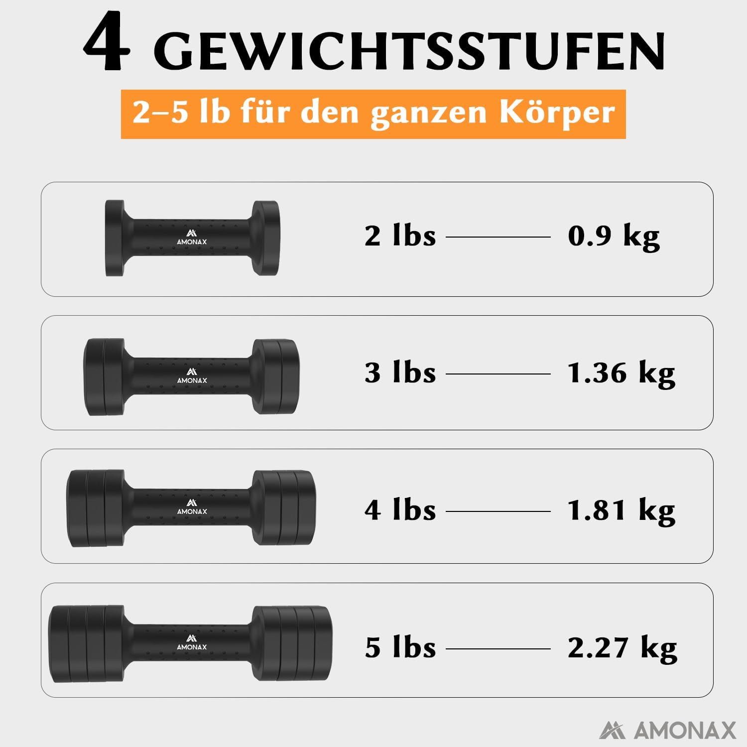 Amonax Verstellbare Hanteln, Hanteln Frauen Set, 1-5kg Kurzhanteln 2er Set, 4-in-1 Hantel Set für Frauen und Männer, Gewichte Hantel für Home Gym, Krafttraining Zuhause – Bild 3