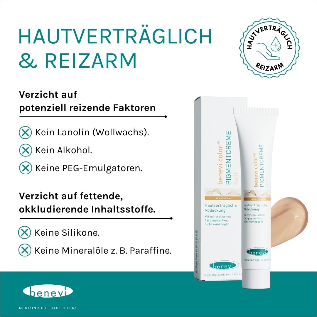 Benevi Pigment Cream 20 ml zum gezielten Abdecken von Rötungen, Pickeln, Unreinheiten oder als Make-up-Ersatz. Kaschiert zuverlässig erweiterte und rote Äderchen bei Couperose und Rosacea (leicht) – Bild 4