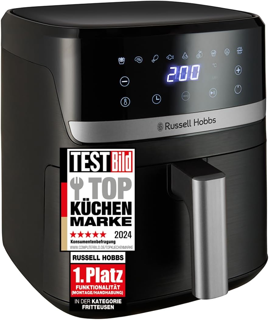 Russell Hobbs SatisFry 27621-56 Heißluftfritteuse XL 5,5 L Rapid AirFryer (kompaktes Gehäuse, sehr leise) (9 Programme, spülmaschinenfest, Fritteuse ohne Öl, Touchscreen, Grillen, Backen)