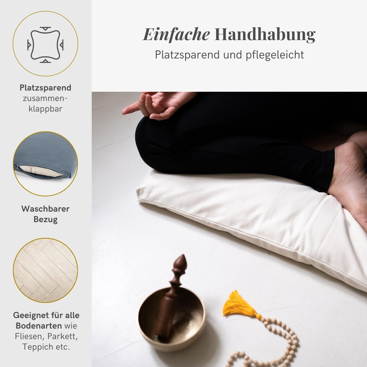 Lotuscrafts Zabuton Deluxe Meditationsmatte – extra dick – Meditationskissenunterlage für entspannte Meditation – waschbarer Bezug aus 100 % Baumwolle – GOTS-zertifiziert – Bild 5